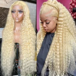 30 40 Zoll Deep Wave 613 Honey Blond 13x4 13x6 Transparent Spëtzefront Mënsch Hoer Perücken Curly Wave Spëtzefront Frontal Perücke Fir Fra