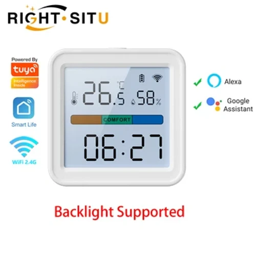 Tuya WIFI Temperatuur-vochtigheidssensor Hygrometer Thermometer Smart Home Achtergrondverlichting Smart Life Support Alexa Google Assistant