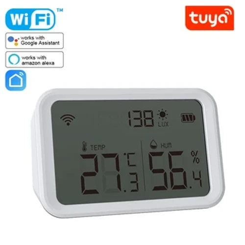 Tuya Wi-Fi Zigbee Датчик температуры и влажности Датчик освещенности для помещения Крытый гигрометр Термометр с ЖК-экраном Работа Tuya Hub