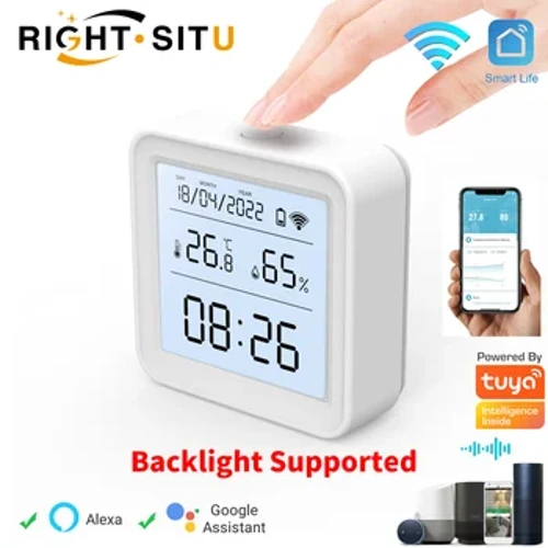 Tuya WIFI Temperatur Fuktighetssensor Hygrometer Termometer Smart Home Bakgrundsbelysning Smart Life Support Alexa Google Assistant