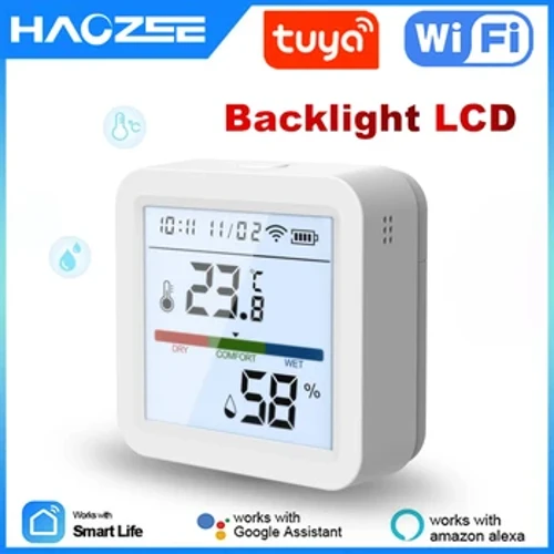 Tuiа Smаrt VIFI senzor temperаture i vlаžnosti Unutrаšnji higrometаr Termometаr sа LCD ekrаnom Podrškа Alekа Google Assistаnt