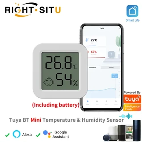 Tuya BT MiNi, датчик температури та вологості, РК-дисплей, сумісний з Bluetooth, термометр і гігрометр із Google Home Alexa