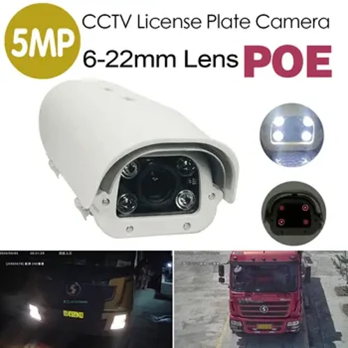 New 5MP POE Color IR Vehicle License Number Plate Recognition 6-22mm Varifocal Lens LPR IP Camera For Highway & Parking Lot