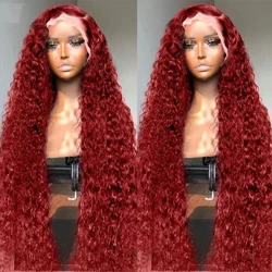 Xcurly 99J Borgogna Onda Profonda 13x4 Parrucche Ricce Capelli Umani 13X6 HD Parrucca Frontale Del Merletto 250 Densità di Colore Rosso per le donne