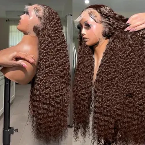 Addictive 30 40 pulgadas rizado Color marrón Chocolate 13x6 Hd transparente encaje Frontal pelucas de cabello humano onda profunda 13x4 peluca Frontal de encaje