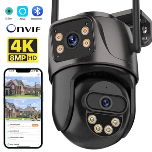4K 8MP PTZ WIFI Kamera Dual Lensa Dual Layar IP Kamera Outdoor 4MP HD Auto Tracking Perlindungan Keamanan Pengawasan CCTV iCSee