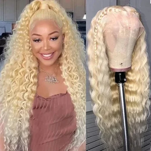 613 Blond Deep Wave 30 40 Inch 250 Density 13x4 Ready To Go Parykker med krøllet menneskehår