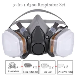 I-8-In-1 6300/6200 Imaski Yegesi Yothuli Enezingilazi Zokuphepha I-Half Face Gas Respirator Ukuze Upende Ukufutha Ukupholisha Ukuphepha Komsebenzi