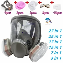 Topeng pelindung semprotan pasuryan lengkap, respirator topeng gas industri, topeng gas jinis 6800 anyar, bahan kimia pangopènan mekanik.