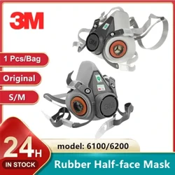 3M Äkta 6200 6100 Gasmask Gummi Sprayfärg Dekoration Kemisk dammmask Skydda Andningsskydd Storlek S M Återanvändbar halvmask