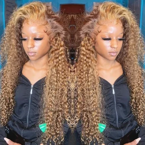 13x4 Highlight Wig Human Hair Curly Honey Blonde Brown Colored Lace Front Wig lauoho kanaka no ka wahine Deep Wave Lace Frontal Wig