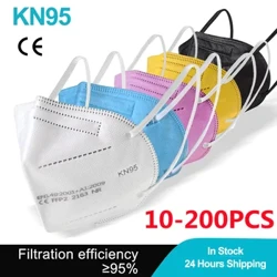 10-200PCS maska ​​FFP2 respirátor KN95 Mascarilla Fpp2 Homologada 5vrstvé řasenky FP2 Black Masks Adult Facial Dust Protect FFP3