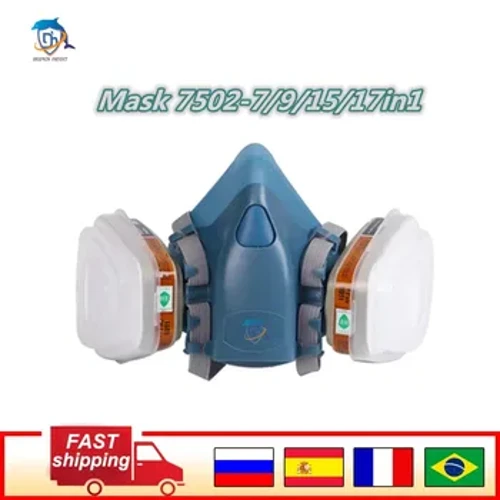 7 Trong 1/15 Trong 1/17 Trong 1 Mặt nạ phun sơn công nghiệp Mặt nạ phòng độc Bộ đồ an toàn làm việc Lọc bụi Mặt nạ thay thế 3M 7502