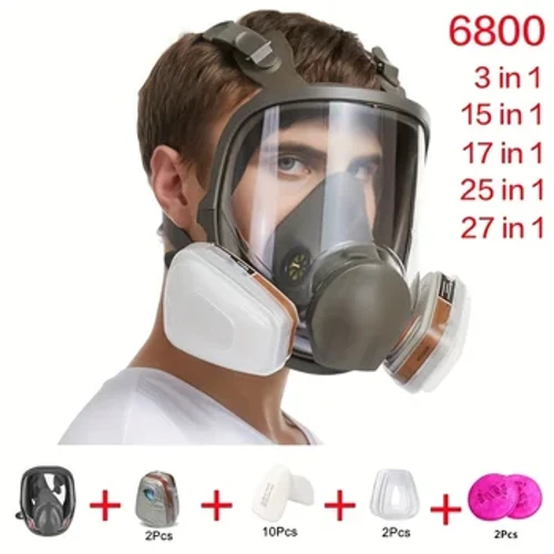 Respirator Topeng Gas Rai Penuh kanggo Lukisan, Penyemprotan, lan Perlindhungan Formaldehida Kimia Model 6800