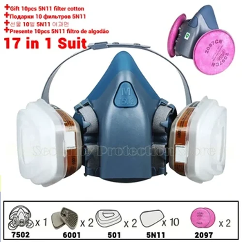 17in1 7502 Mặt nạ phòng độc khí bụi Mặt nạ chống bụi nửa mặt để sơn phun hơi hữu cơ Bộ lọc khí hóa học An toàn làm việc cho 3M