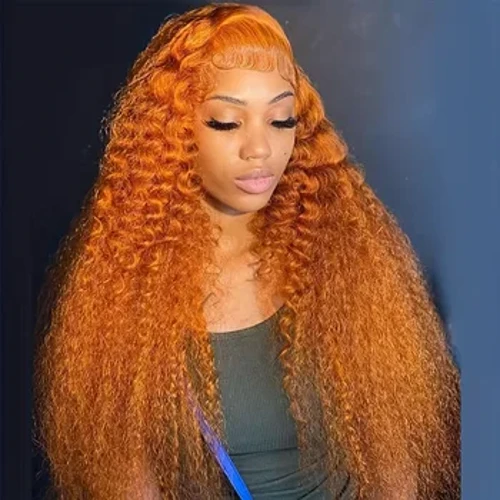 Perruque Lace Frontal Wig brésilienne bouclée au gingembre, cheveux naturels, Deep Wave, Orange, 13x4, 30, 40 pouces, densité 250, Cosplay, pour femmes