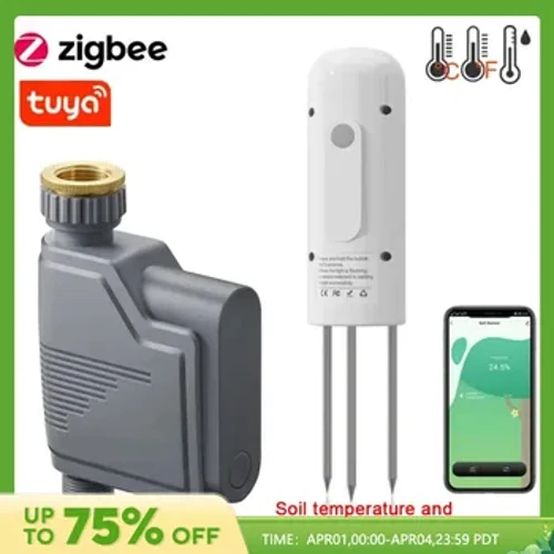 Tuya Zigbee Smart Water Valve Controller Sprinkler Drypvandingssystem og Tuya Zigbee Jordfugtighed og temperatursensor