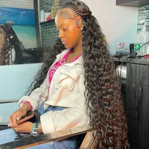 Nadine Deep Wave Frontal Perücke 13x6 Hd Spëtzekleeder 30 34 Zoll 13x4 Waasserwelle Naass a gewellt Spëtzefront Perücke Curly Mënsch Hoer Perücke Fir Fraen