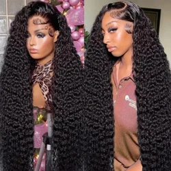 Tewjig 30 40 Zoll Natural Glueless Hoer 13x4 Curly Spëtzefront Mënsch Hoer Wigs250 Dicht 13x6 Deep Wave Frontal Perücke Fir Fraen