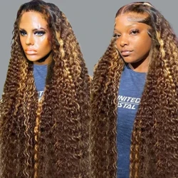 Cosdelu 30 40 tum Curly Highlight 13x4 Spets Front Human Hair Deep Wave 13x6 Spets Frontal Wig Brazilian 250% för kvinnor