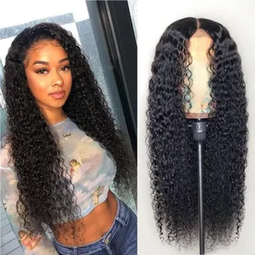 Peruca longa preta ondulada, peruca frontal de renda sintética para mulheres com cabelo de fibra resistente ao calor