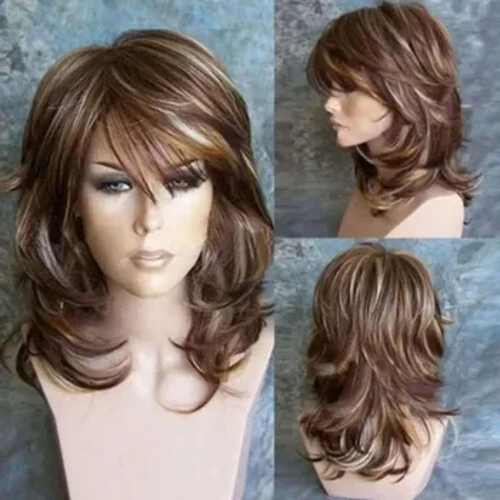 HOT Women Long Mixed Color Brown Curly Wavy Cosplay Party Synthetic Hair Wig