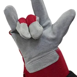 Red Grey Daging Sapi Duplex Kulit Short Kulit Welding Sarung Tangan Abrasion Tahan Labor Protection Sarung tangan