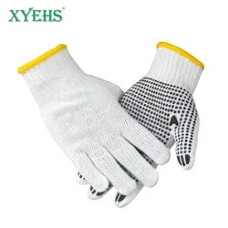XYEHS 24 Pcs/12 Pairs General Safety Work Ground Grounds me PVC Dots 7 Gauge 750G Polyester Knit Industrial Gardening Hand Protection