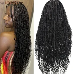 Gefleckte Perücke Voll Spëtze Perücke Schwaarz Fraen 32 Zoll Ombre Braun Faux Locs Häkelen Hoer Mat Curly Synthetesch Spëtze Perücken Knotlessbraids