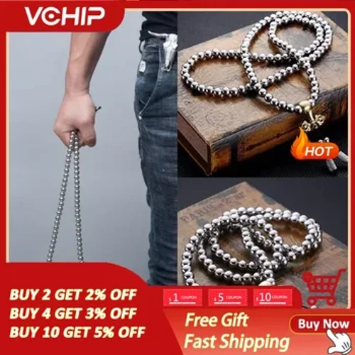 Tactical 8MM Steel Chain 118-128 Ps Buddha Beads Palekana lima lima kūpeʻe lei EDC Nā mea hana waho palekana palekana ola.