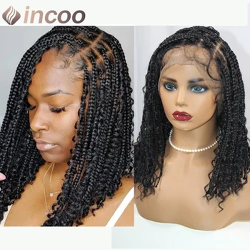 12 Orlach Gearr Bréid Bob Wig Bandia Boho Wig Braid Gan Snaidhm Trédhearcach 360 Lása Iomlán Wig Shintéiseach Chatach Gruaig Leanbh Réamh-Chluaite