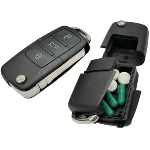 Kreativer versteckter Mini-Safe mit Dummy-Autoschlüssel, Geheimfach, Aufbewahrungsbox, leerer Autoschlüsselanhänger, zum Verstecken und Aufbewahren von Geld, Pillen und Münzen
