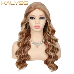 Kalyss – perruque synthétique ondulée bouclée Blonde ombrée de 18 pouces, perruque Body Wave avec raie centrale entièrement fabriquée à la Machine pour femmes noires et blanches