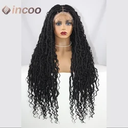 32 inisi Butterfly Loc Full Lace Front Braided Wig Lanu Vai Lanu Pi'i Wigs Distressed Knotless Braids Cornrow Wig Mu'i a'i.