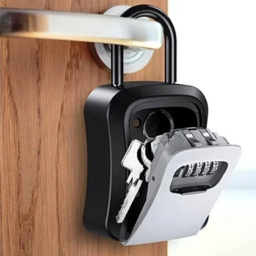Scatola con codice a 4 cifre Installazione gratuita Cassetta portachiavi con password esterna Gancio di bloccaggio esteso Filo d'acciaio Chiave appesa per riporre le chiavi Chiave impermeabile