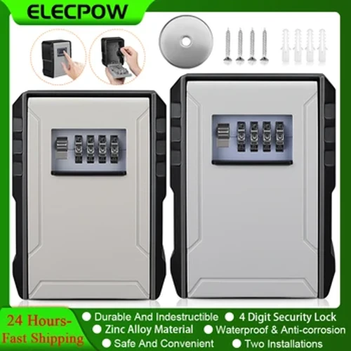 Elecpow Nuova cassetta portachiavi con password a 4 cifre Materiale metallico Scatola di immagazzinaggio con serratura a parete impermeabile per esterni Cassetta di sicurezza antifurto