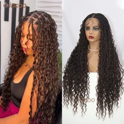 32 tolli pikkused täispitsilised eesmised parukad Boho Cornrow Box punutud parukad beebijuustega nr 4 tumepruun laineline lokkis pitsiga põimitud parukas