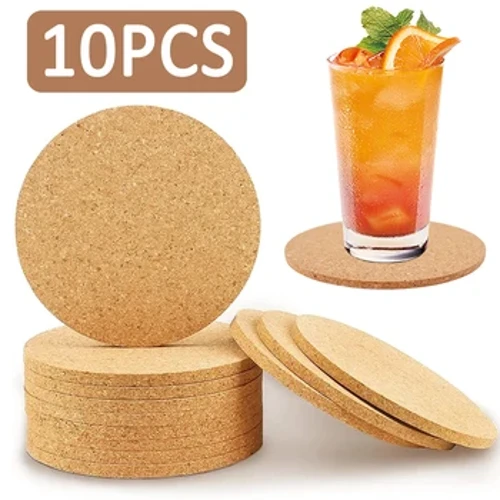 10ST Koppmatta Naturlig rund trädyna Slitstark halkfri korkunderlägg Te Kaffemugg Dryckeshållare för bordsdekor DIY-serviser