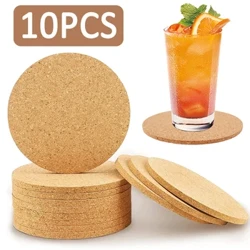 10 adet fincan Mat doğal yuvarlak ahşap ped dayanıklı kaymaz mantar bardak altlığı çay kahve kupa içecek tutucu masa süsü DIY sofra