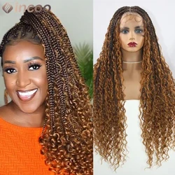 Boho Box Braid Paruky 360 celokrajkové přední paruky 36 palců dlouhé zázvorové blond vlnité vlnité kudrnaté krajky přední paruky box pletená paruka dětské vlásky
