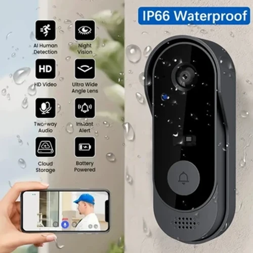 Insimbi Yomnyango Enenqwaba Yekhamera Engenantambo Yevidiyo Insimbi Yomnyango I-WIFI 1080P HD Yangaphandle Yefoni Yomnyango Insimbi Yekhamera Yokuphepha Yevidiyo I-Intercom IR Iseduze