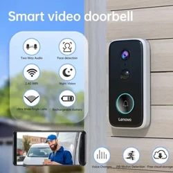 Lenovo 2K HD Simsiz gapy kamerasy, akylly wideo gapy öýi Lntercom HD gijeki görnüşi 2.4GWIFI zarýad berilýän howpsuzlyk gapy