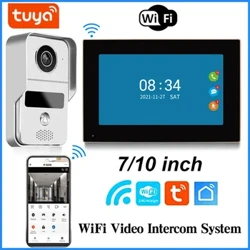 Tuya 1080P Touch Screen a colori da 7/10 pollici Wireless WiFi Videocitofono Campanello Smart APP Kit citofono domestico per sistema di controllo accessi RFID