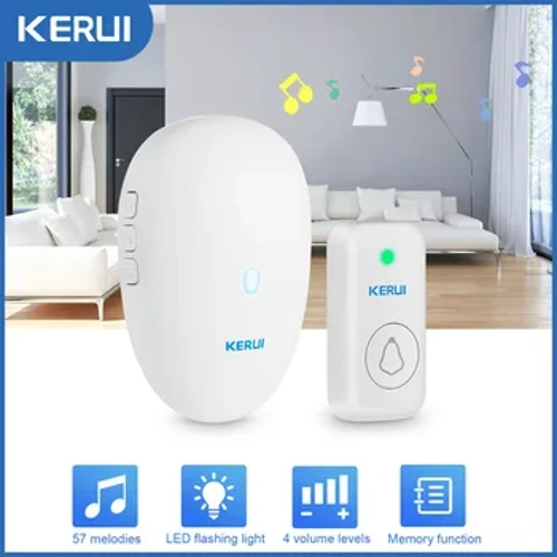 KERUI M521 simsiz eshik qo'ng'irog'i tashqi aqlli uy xavfsizligi xush kelibsiz qo'ng'irog'i to'plami 57 ta qo'shiq eshik qo'ng'irog'i signali LED yorug'lik suv o'tkazmaydigan tugma
