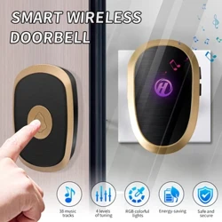 RF 433MHz Bel Pintu Nirkabel 150M Jarak Jauh 38 Lagu Nada Dering Lonceng Panggilan untuk Toko Rumah Kantor Bel Pintu Rumah dengan Baterai