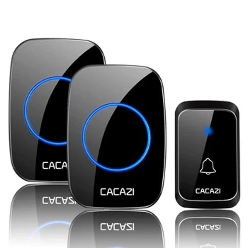 CACAZI A06 DC a weithredir gan fatri Cloch Drws Di-wifr Di-ddŵr 300M o Bell 36 clychau Cloch Galw Diwifr Cartref Diwifr
