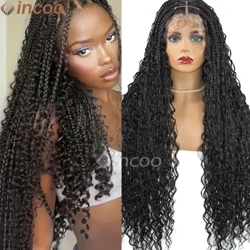 32 "bordado completo duplo laço frontal quadrado sem nós boho encaracolado trançado perucas com cabelo do bebê 1b mel loira 613 peruca sintética