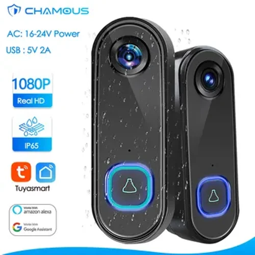 TUYA videodørklokke WiFi trådløst udendørs dørklokkekamera AC DC Power 1080P videodørtelefon Vandtæt IP65 Alexa Google Home