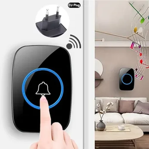 Chuông Cửa Không Dây EU Cắm Điều Khiển Từ Xa 300M Chống Nước Tần Số 433 Xuyên Tường Tín Hiệu Báo Động Xe Cứu Thương Chuông Cửa Thông Minh
