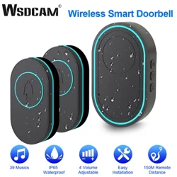 WSDCAM Trådlös dörrklocka IP65 Vattentät Dörrklocka 150M Långdistans 39 Musik Hem Dörrklocka Säkerhet LED-ljus Dörrklocka